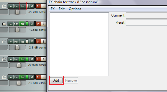 Step 01 - On the source track, Open the FX Panel and click on 'Add'